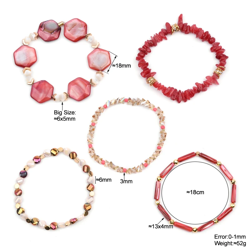 Dainty Ethnic Jewelry Boho Crystal Abalone Shells Charm Bracelets Set Women Geometric Accessory Red Blue Style Bracelet BCSET295