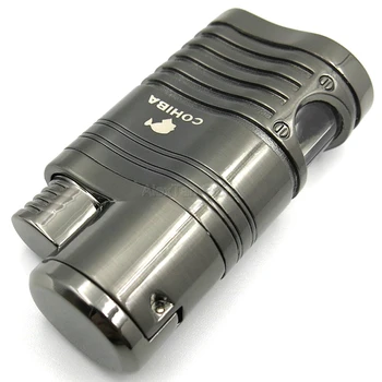 

COHIBA Refillable Lighters Windproof 4 Blue Flame Fire Jet Torch Cigar Cigarette Lighter Gas Window With Cigar Punch