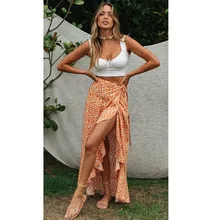 Юбки средней длины с разрезом с высокой талией, женская маленькая юбка с цветочным принтом, Повседневная шикарная летняя юбка, Сексуальная мини-юбка, модная юбка в стиле бохо tdgh4