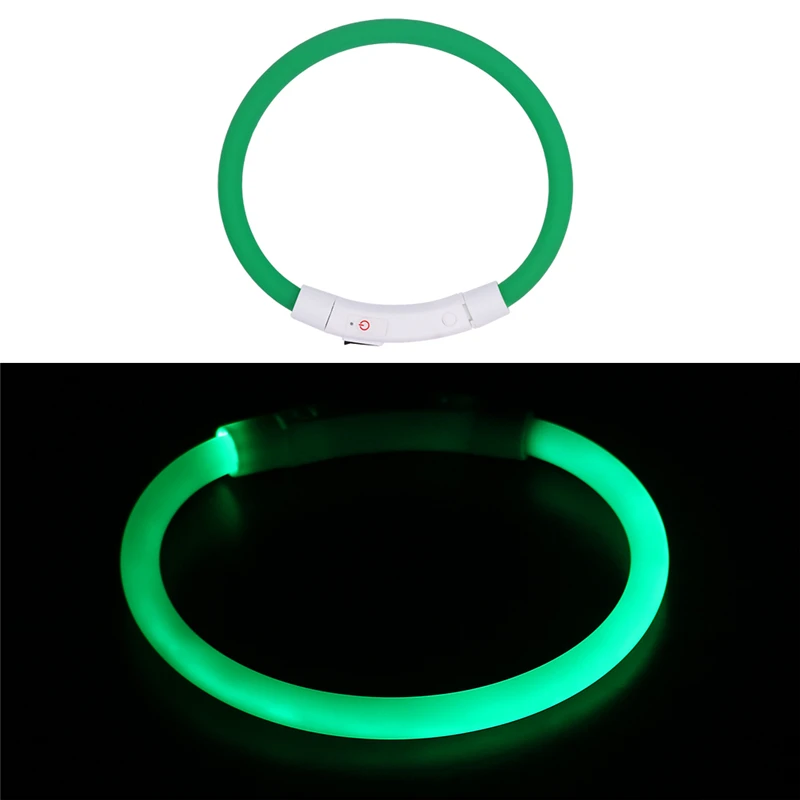 Green Мягкий силиконовый ошейник для собак, перезаряжаемый светодиодный usb-кабель для зарядки, сверкающий светящийся ошейник для щенков и кошек - Цвет: Green