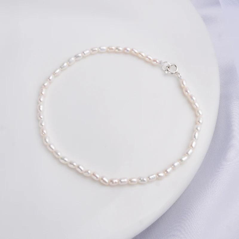 2-3mm White pearl ASHIQI Настоящее 2-3 мм натуральный пресноводный жемчуг браслет для женщин с черным кристаллом обсидиан ювелирные изделия подарок - Цвет камня: 2-3mm White pearl