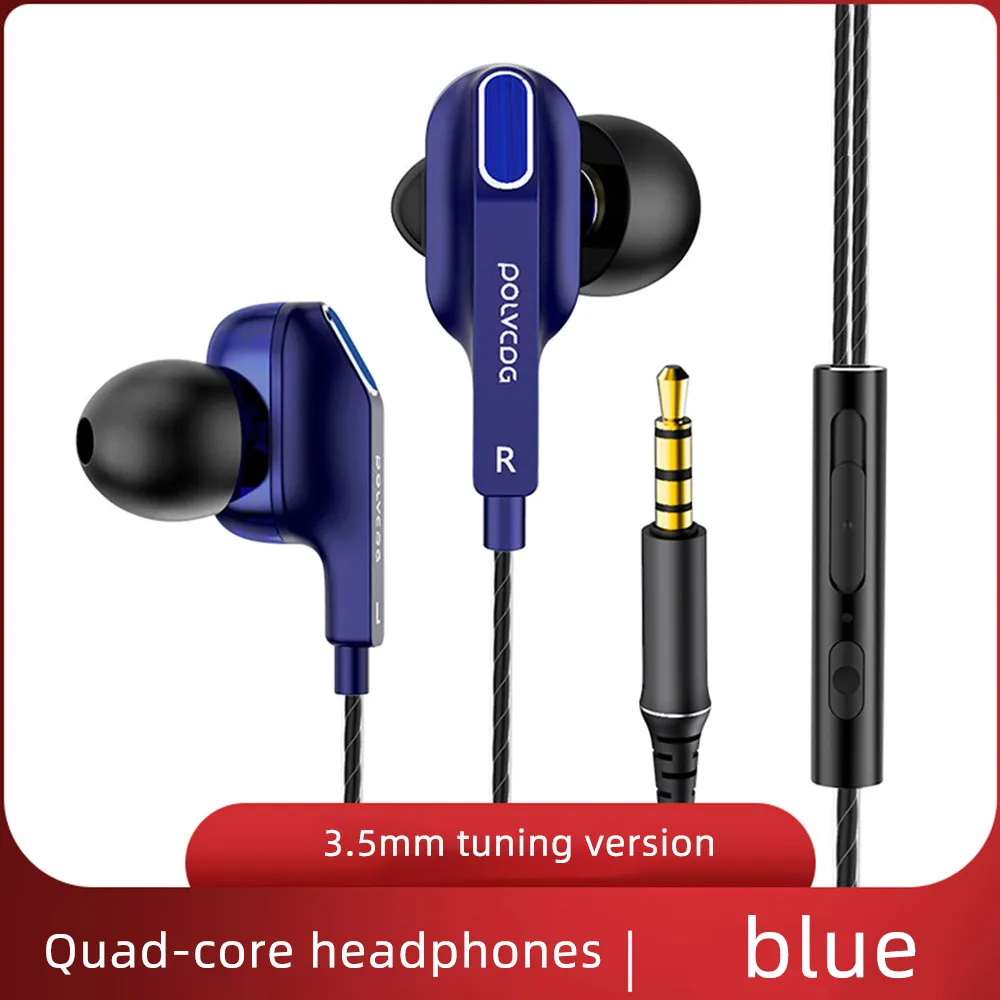 Blue 3.5mm FDBRO D9 с микрофоном, двойные динамические вставные проводные наушники, модные персональные Hi-Fi наушники с сабвуфером, встроенная игровая гарнитура HD - Цвет: Blue 3.5mm