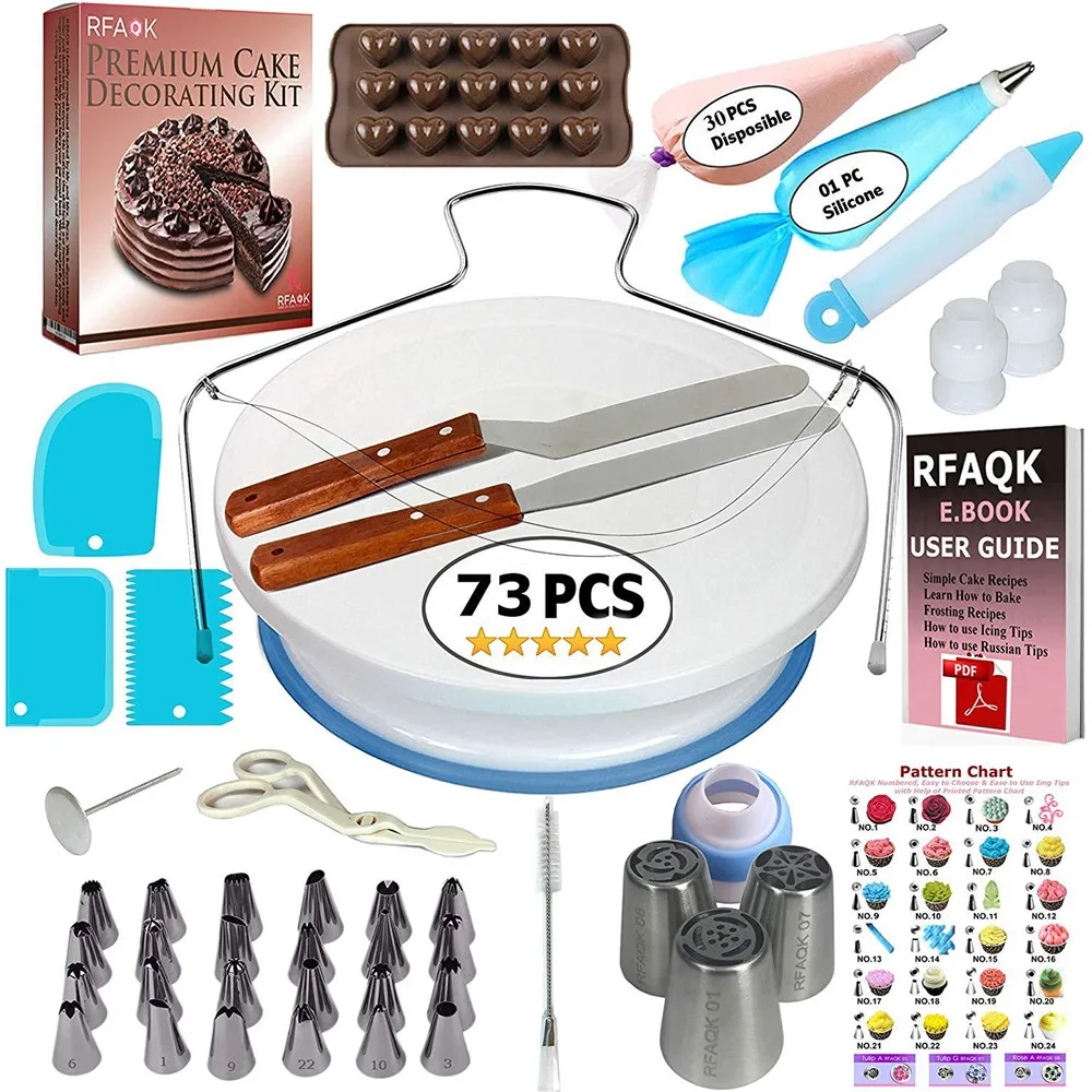 

Cake Decorating Tools Kit Icing Tips Turntable Pastry Bags Couplers Cream Nozzle Baking Tools Set for Cupcakes Cookies