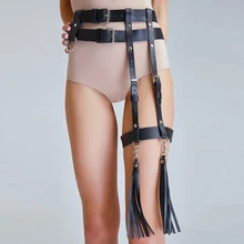 Сексуальная одежда в готическом стиле, кожаная упряжь, Для женщин белье кожаная портупея пояса, браслеты для ног с подтяжками Для женщин нижнее бельё для девочек платья для выпускного вечера Регулируемая клетка