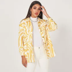 New Products Ladies Fashion Shirt Collar Profile Yellow Zebra Pattern Loose Temperament Woolen Sweet All-match Coat Jacket