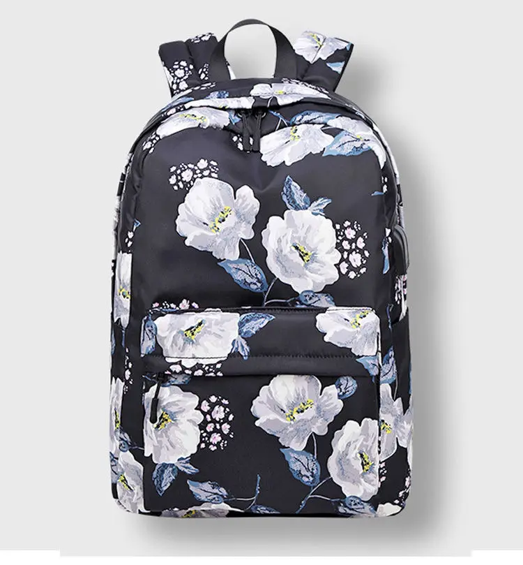 Nylon School Backpacks for Women Bags Ladies Backpack Fashion Designer Female Laptop Backpack Flower Print Teen Girls Book Bags