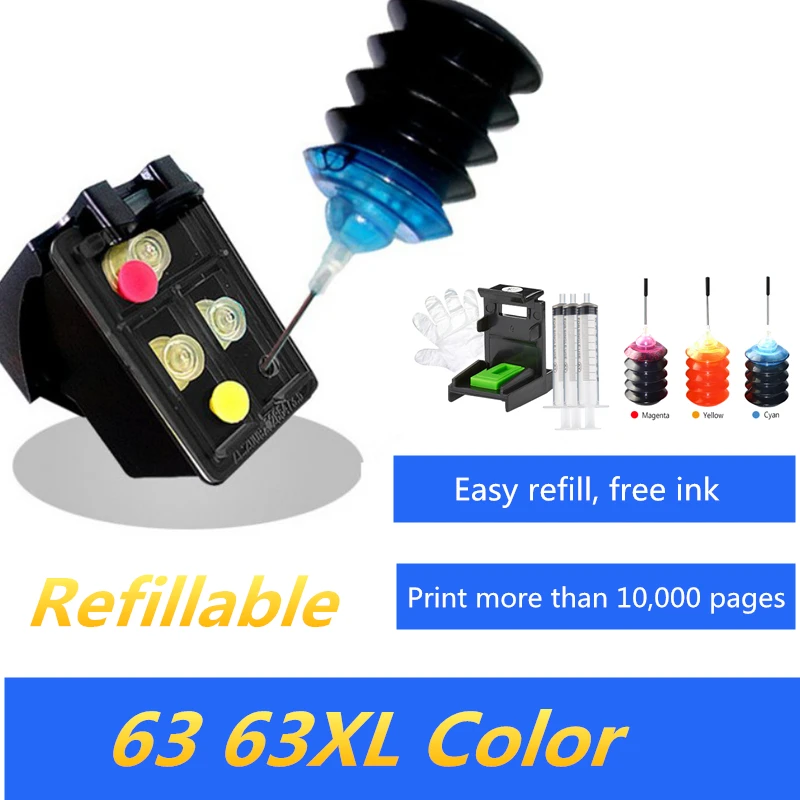 Многоразовый цветной картридж Замена для HP 63 63XL ENVY4520/Officejet4650 струйный принтер |