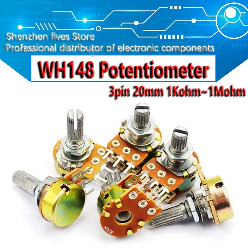 5 шт. WH148 3Pin 20 мм потенциометр B1K B2K B5K B10K B20K B50K B100K B250K B500K B1M 1K 2K 5K 10K 20K 50K 100K 250K 500K 1M |
