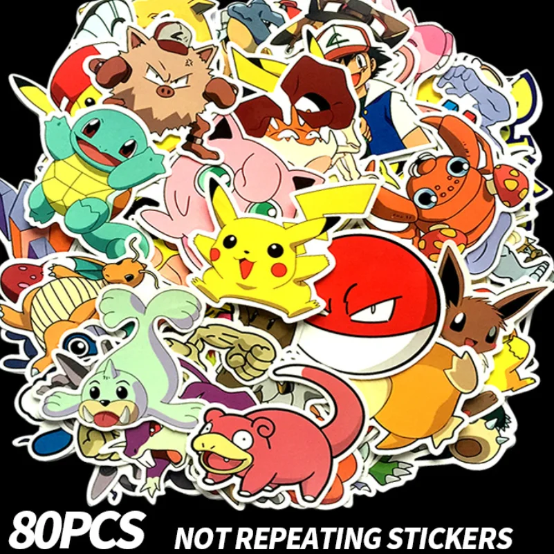

Cartoon Anime Pokemon Periphery Character Stickers PVC Waterproof Suitcase Trolley Case Computer Mobile Phone Bicycle Sticker