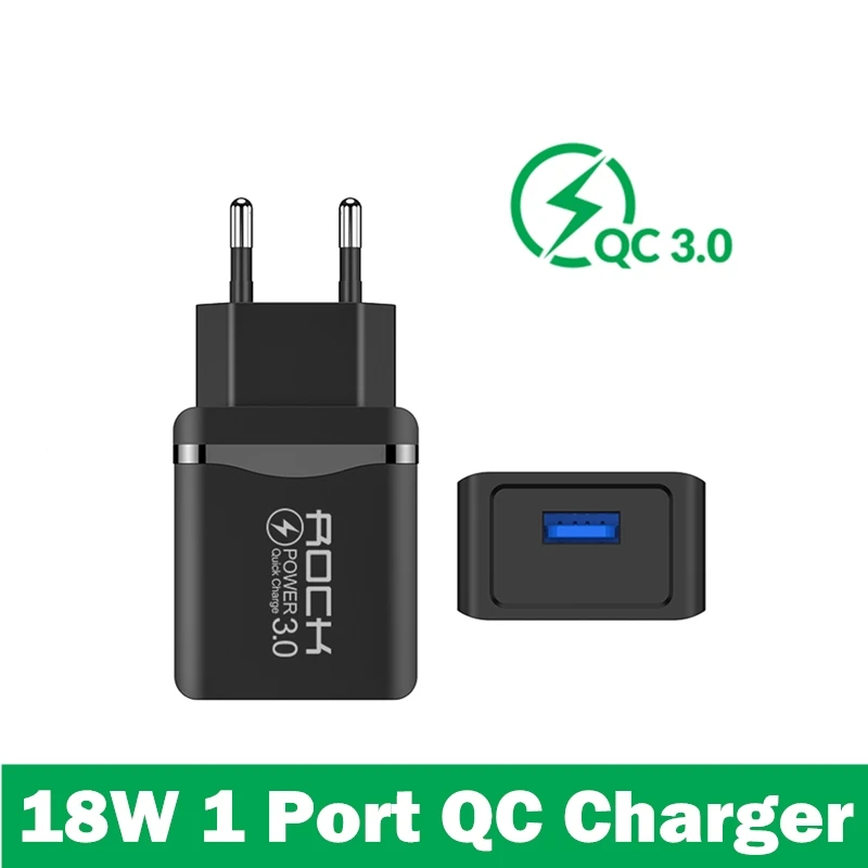 EU 1 Port 18W ROCK Quick Charge 3,0 зарядное устройство для телефона USB 30 Вт QC3.0 светодиодный светильник дисплей QC Turbo Быстрая зарядка для iPhone Xiaomi Mi 9 huawei P30 Pro - Тип штекера: EU 1 Port 18W
