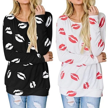 

New 2020 Autumn T Shirt Women Lips Print Tee Tops Casual Long Sleeve Loose T Shirts Fashion Ladies Sweet Top Plus Size 4XL 5XL