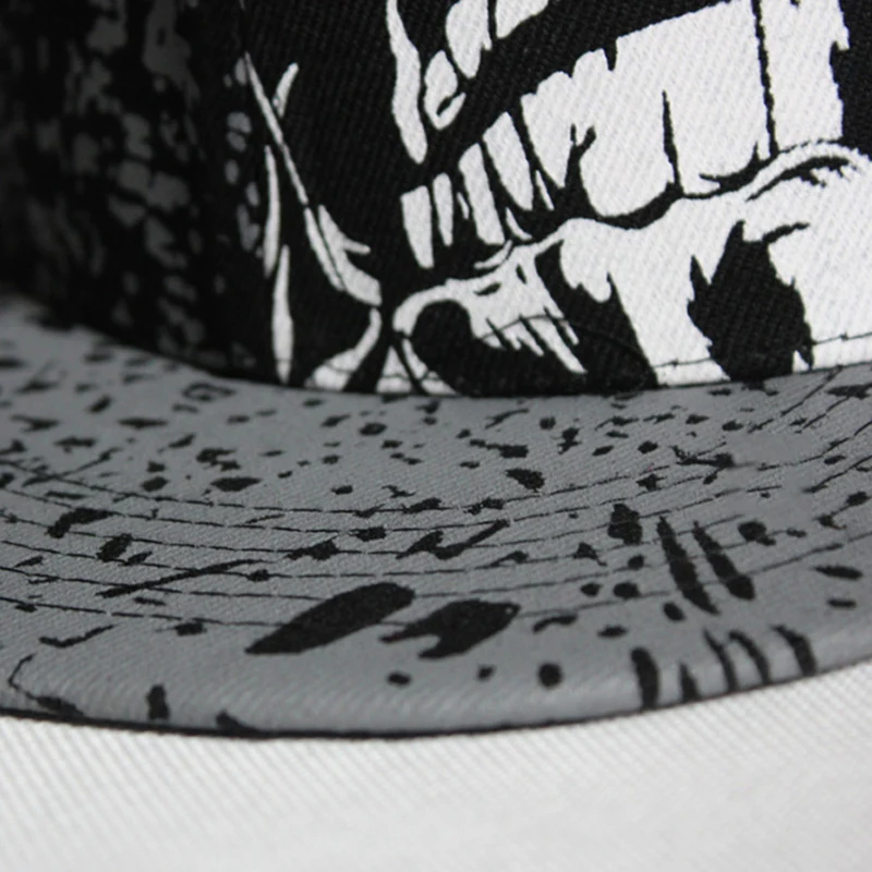 Skull Print Adjustable Snapback Hat - Flat Bill Graffiti Style Baseball Cap For Men & Women, Sun Protection, One Size - View #9