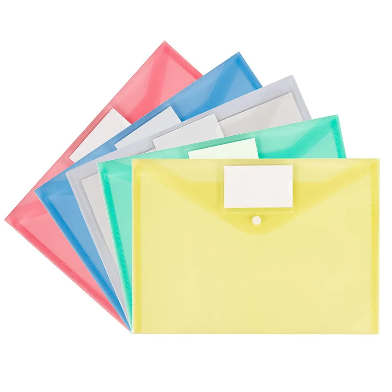 25 упаковок пластиковая прозрачная папка для документов с карманом на этикетке/застежка на кнопке, размер А4, пять конвертов для школы домашнего офиса