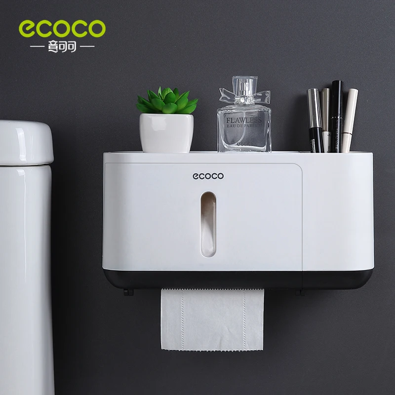 ECOCO Paper Towel Tissue Box Dispenser Wall Mounted Storage Rack Paper Towel Holder Bathroom Organizer Accessories