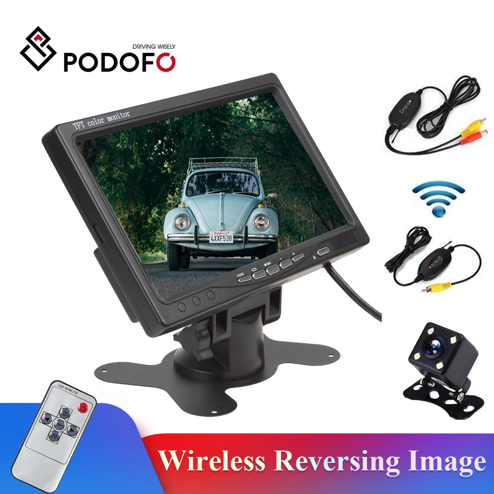 

Podofo Wireless Parking Assistance System kit Assistance Mini Car Rear View Camera + 7inch TFT LCD Car Backup Reverse Monitor