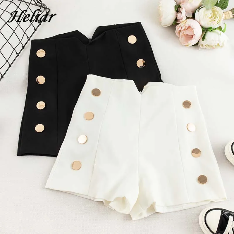 

HELIAR 2019 Fall Women High Waist Buttons Hem Chic Shorts Wide Leg Outwear Shorts 2019 Autumn INS Hot Highstreet Shorts Women
