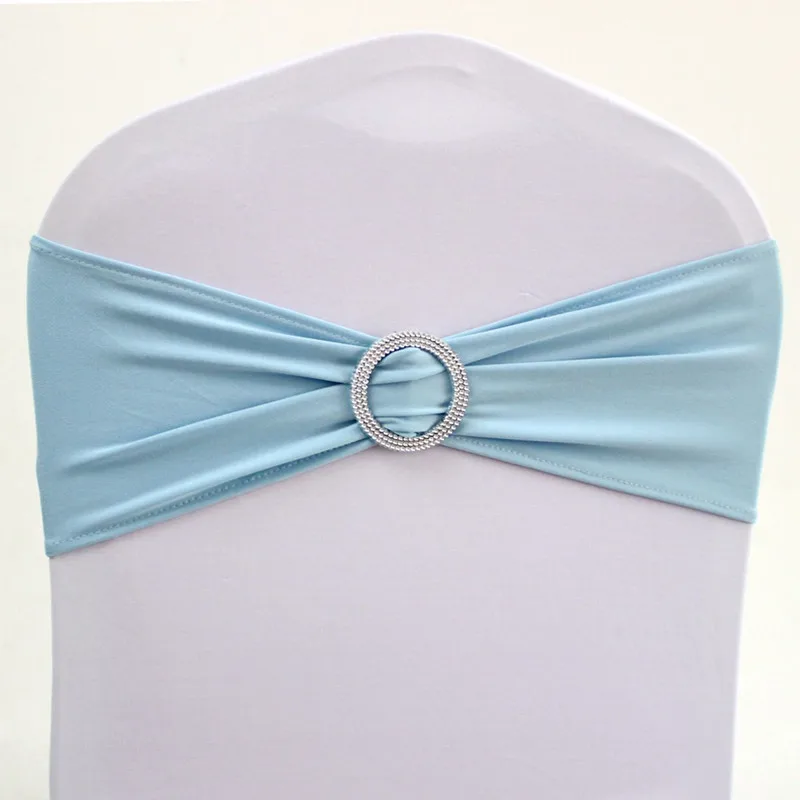 Light Blue WedFavor 100 шт светильник синий спандекс стул бант пояса лайкра стрейч на стул полосы с круглой пряжкой для банкета свадебные украшения - Цвет: Light Blue