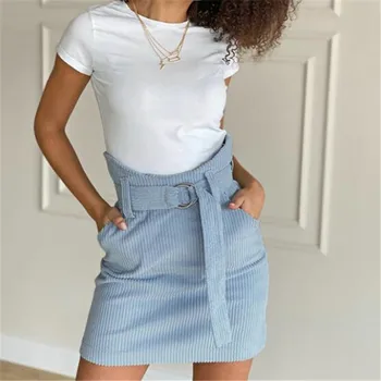 

High Waisted Women Skirts New Solid Color A-line Casual Mini Skirt with Belts Female Summer Spring Autumn Underskirts Femme Hot