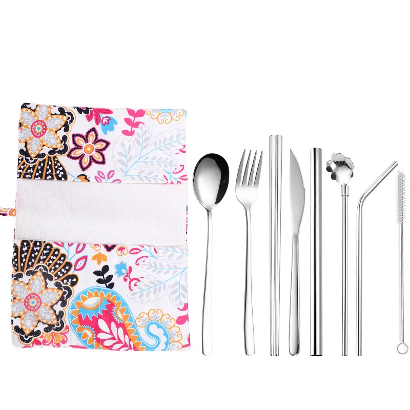 

Silverware Colorful Portable Dinnerware Stainless Steel Cutlery Set Travel Dinner Set Travel Dinner Knife Tableware Sets Pouch