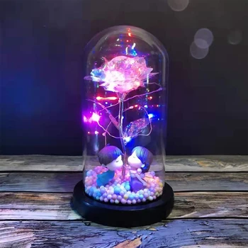 

2020 Hot Beauty And Beast Rose In Flask Led Rose Flower Light Black Base Glass Dome Best For Mother's Day Valentines Day Gift