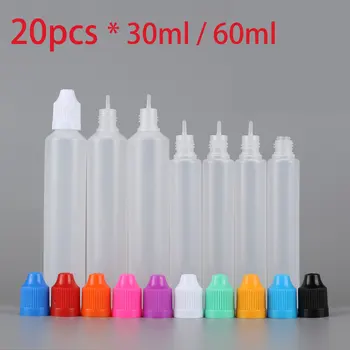 

20pcs x 30ml 60ml Empty Plastic Squeezable Liquid Oil Dropper Bottles E Juice LDPE Containers with CRC Caps Thin Droppers Tips