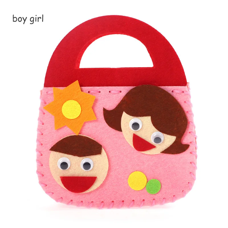 DIY обучающая игрушка, детские мини-сумки из нетканого полотна, красочная сумка ручной работы, Мультяшные животные, детские сумки, шитье игрушек - Цвет: boy girl