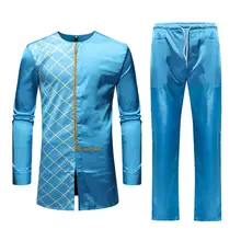 Светло-голубая одежда в африканском стиле г., бренд, Африканский Дашики, топы с принтом, брюки, комплект из 2 предметов, комплект одежды в африканском стиле, мужская одежда в африканском стиле