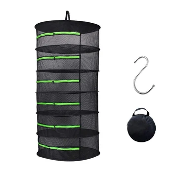 

Drying Rack Hanging Net Dryer 6 Layer 2Ft Black Collapsible Durable Mesh Green Zippers Hydroponics Dry Rack Net
