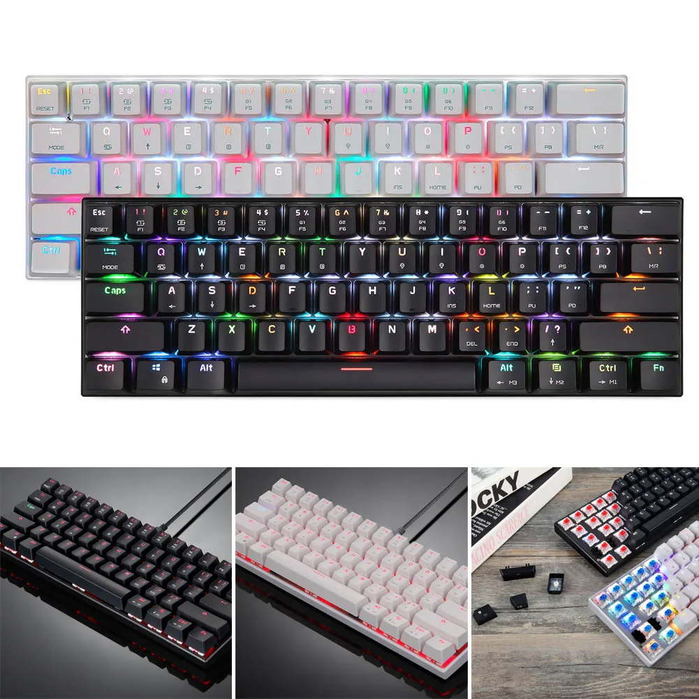 Bluetooth Проводная Механическая клавиатура с цветовой моделью RGB Подсветка 61 клавиши клавиатуры для планшетных компьютеров GK99