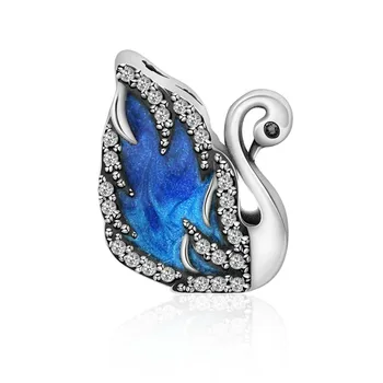 

2019 NEW 100% 925 Sterling Silver Flashing Swan Charm Beading Suitable DIY Bracelet Women Jewelry Gift Factory Direct Sales