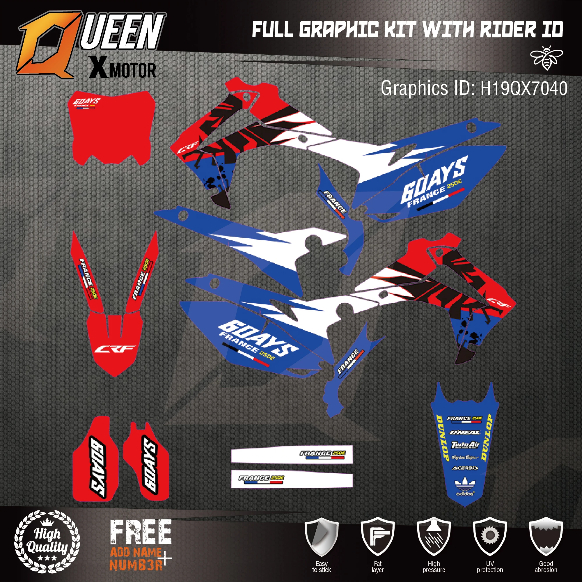 

Queen-X Custom Team Graphics Backgrounds Decals 3M Stickers Kit For Honda CRF250R 2014-2017 450R 2013-2016 040