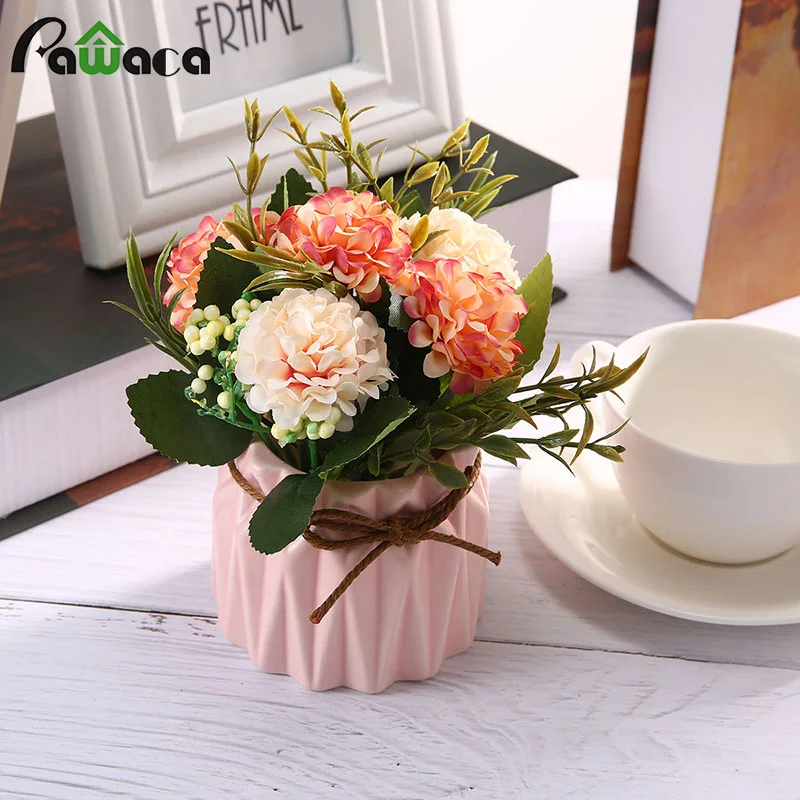 

Artificial Rose Bouquets With Thistle Flowers Decoration For Table Home Office Wedding Plant Potted Girl Valentine's Day Gift