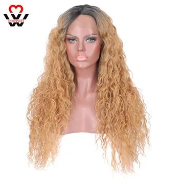 

MANWEI Hair Curly Glueless Lace Wig Baby Hair blond Color Synthetic Hair Lace Front Wigs with Natural Hairline Hair
