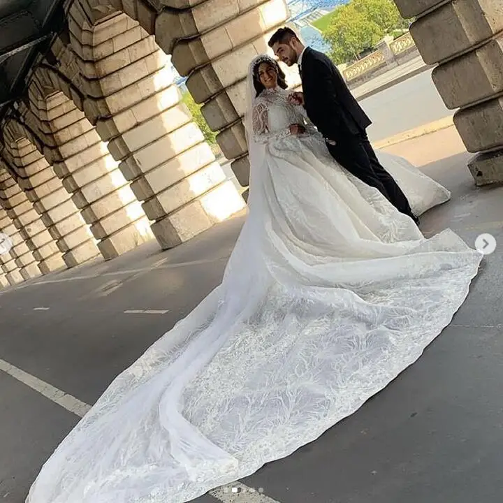 Vestido de noiva casamento, длинный рукав, аппликация, свадебное платье, gelinlik, Дубай, свадебные платья, иллюзия, прозрачная, robe de mariee