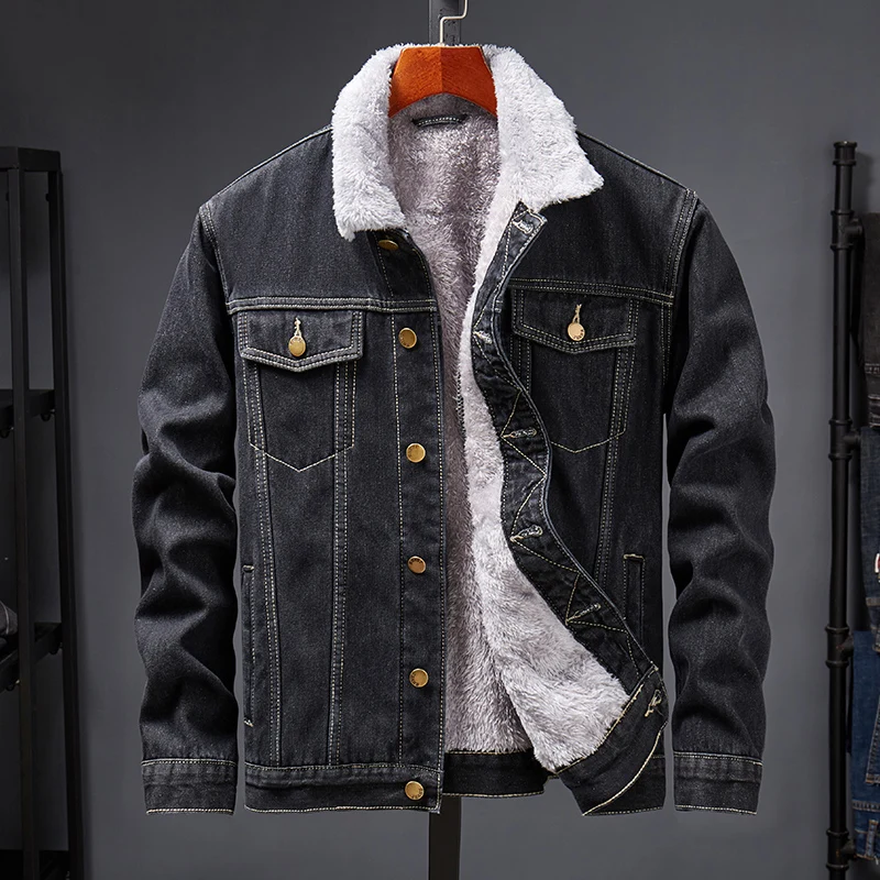 Velvet Jeans Jacket Men Thick Warm Coat 