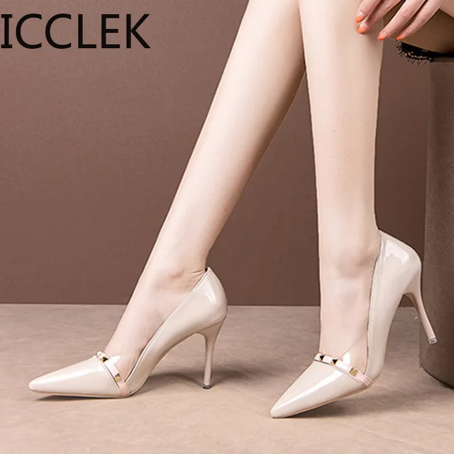 Patent Leather Sexy Heels Shoes Pointed Toe Rivet Super High Heels Green Pumps Women Dress Shoes Stilettos 2020 New Fashion 4