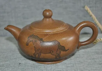 

wedding decoration Marked Old Chinese yixing zisha pottery carved animal horse Teapot pot Tea Maker