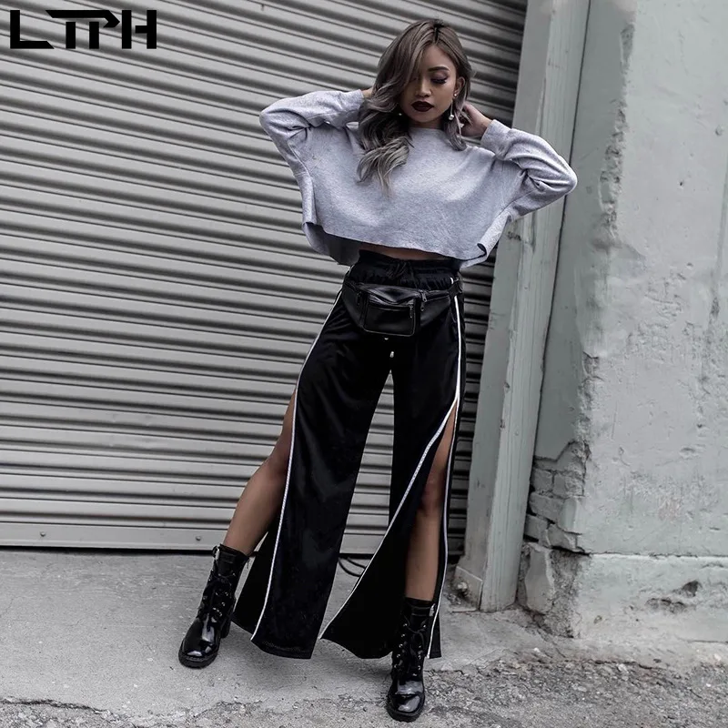 

2020 Summer Hot sale New black White bar splice fashion design Sexy split Wide Leg Pants Casual trousers sweatpants woman pants