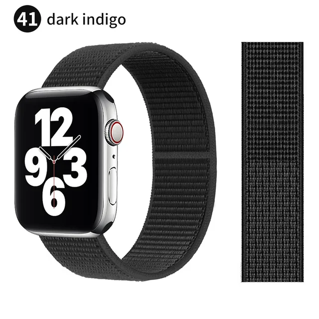 Nylon Strap for Apple watch series 7 band 41mm 44mm 40mm 42mm 38mm smartwatch wristband belt sport loop bracelets iWatch 3456 se Black white