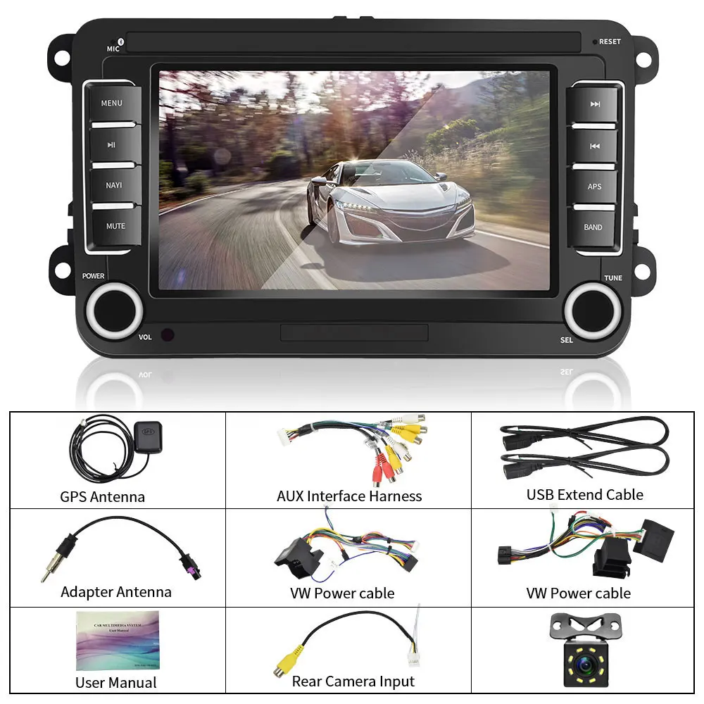 Podofo Android 8,1 7 ''2Din gps автомобильный MP5 мультимедийный видео плеер Автомобильный Радио Авто Радио стерео аудио для VW/Skoda/Passat/Golf/Polo - Цвет: With 8 IR Camera