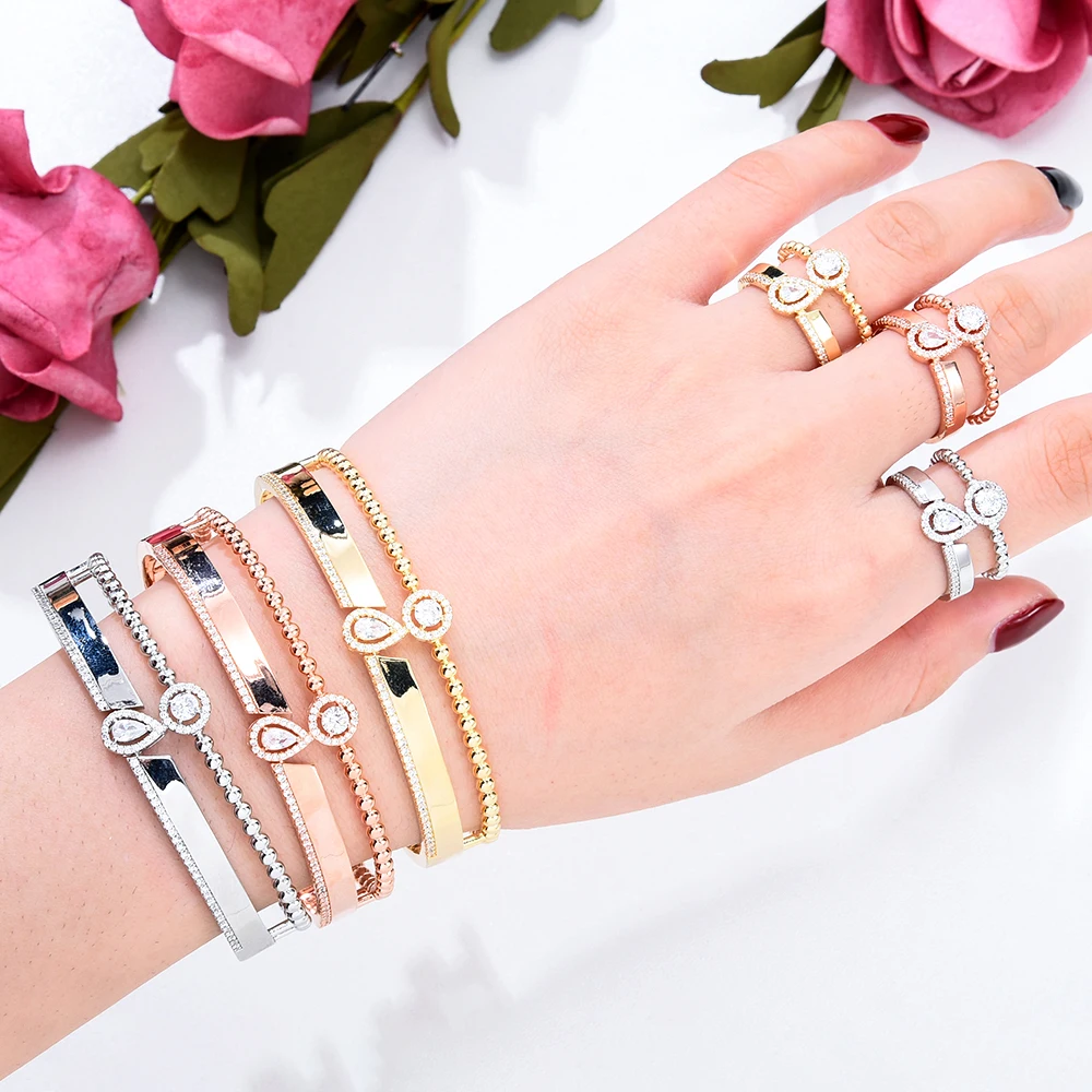 

Siscathy Fashion Silver Color Metal Bangle Rings Jewelry Set For Women Female Bracelets On Hand Elegant Trend Party Accessories