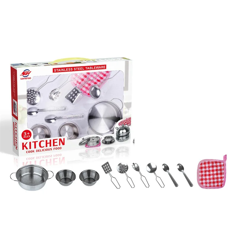 

Children Model 10 Pieces Stainless Steel Tableware Toys Play House Kitchen Early Childhood Educational Toy