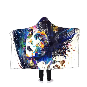 

Simanfei Hooded Blanket Terrorist Skull Print Double Thick Lazy Beach Soft Woolen Throw Wearable Blanket For Sofa Bed