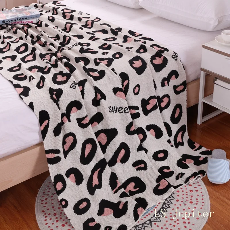 

denisroom 100% Cotton blanket leopard zebra pattern jacquard knitted blanket office nap cover sofa line blanket RT41#
