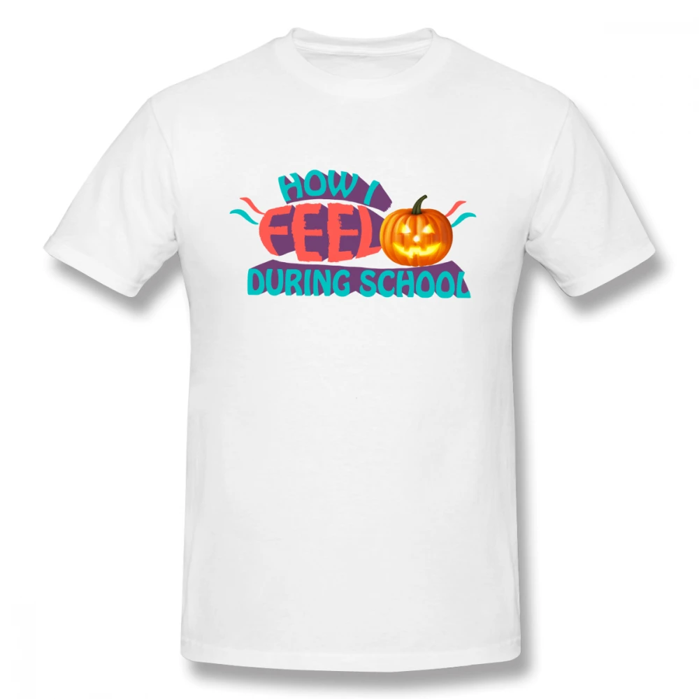 

100% cotton How I Feel During School Pumpkin Lamp print casual mens o-neck t shirts fashion Men's Basic Short Sleeve T-Shirt