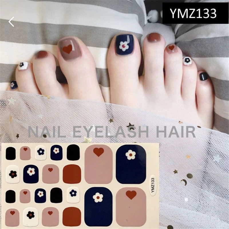 YMZ133 22 Типсы/лист, наклейки для ногтей, черный, белый цвет, наклейки для ног, клейкие, полное покрытие, водонепроницаемые наклейки ступни, Маникюр для женщин, Прямая поставка - Цвет: YMZ133