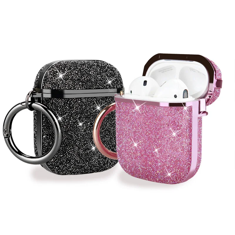 Glitter Diamond Wireless Bluetooth-compatible Earphone Case For Airpods Hard AirPods 2 1 Charging Box Cover Finger Ring | Электроника