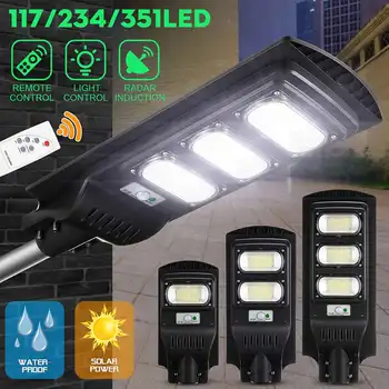 

LED Solar Street Light with Remote Controller Outdoor Lighting Waterproof PIR Motion Sensor Lamp for Street Gutter Patio Garden
