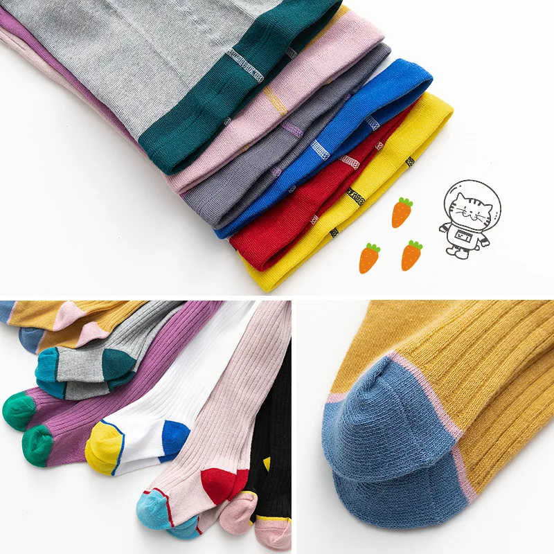 

Autumn and winter new children's pantyhose double needle color matching baby's Leggings vertical bar girls' Dance Tights