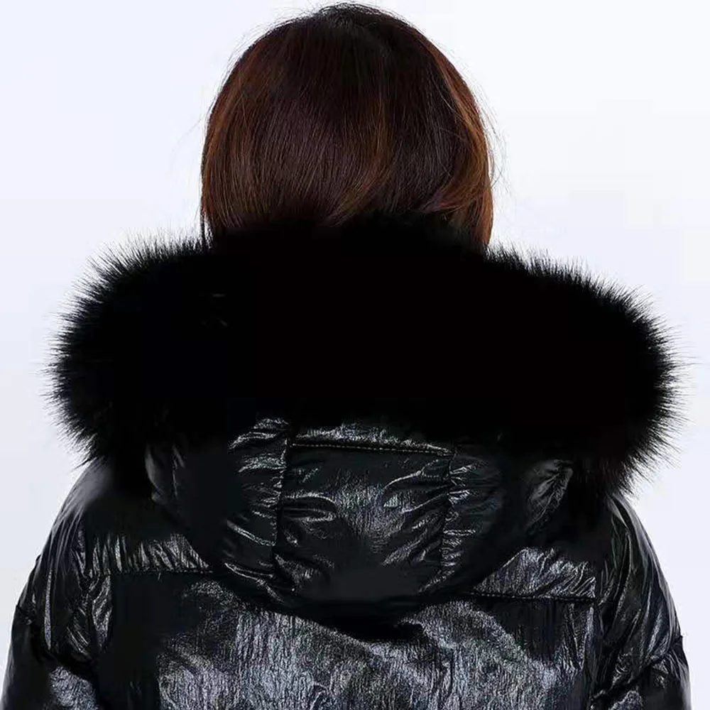 Яркий черный пуховик, зимняя женская хлопковая одежда размера плюс, куртки с плюшевой подкладкой, теплая Женская куртка с капюшоном из искусственного меха XXL